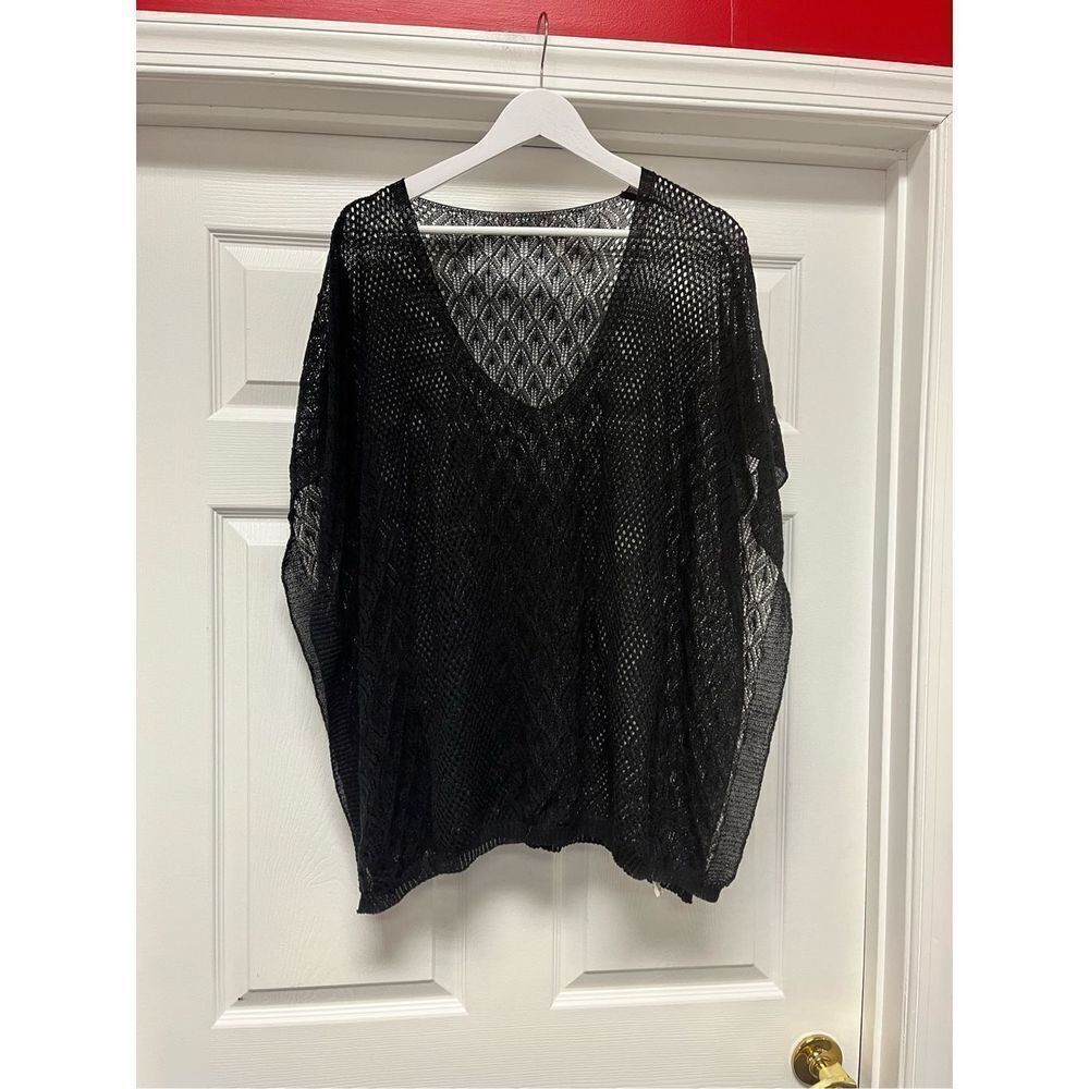 Barney’s New York Black Lace & Mesh Sheer Top sz M NWOT